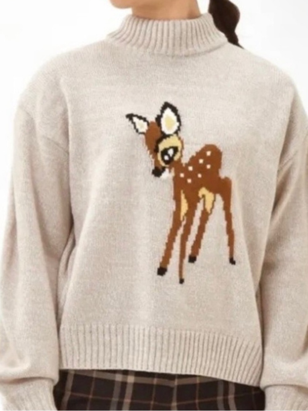 Disney Parks Bambi Mock Neck Cropped Sweater Women’s Size S
